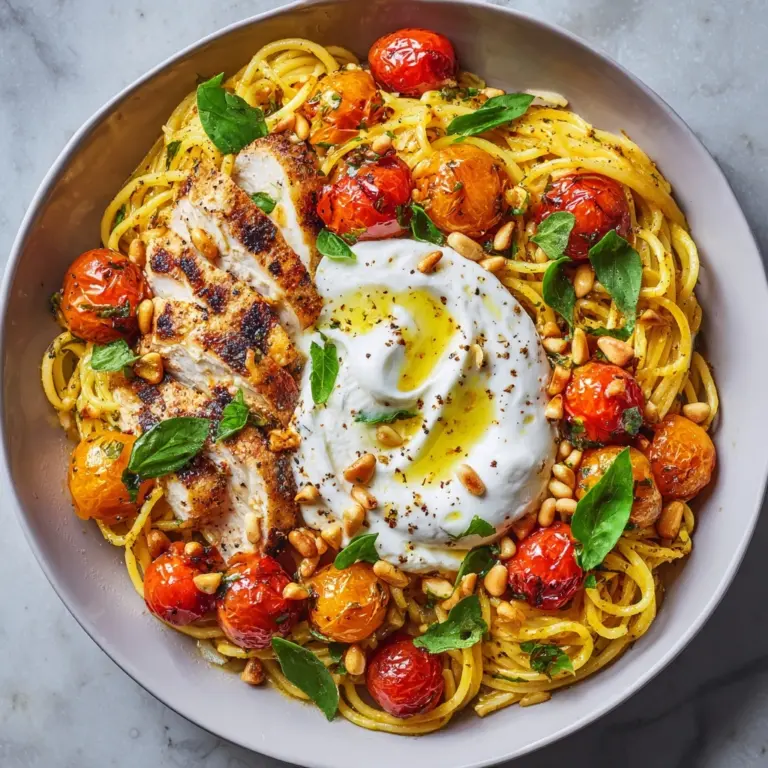 Chicken Spaghetti with Burrata and Lemon Butter Garlic Sauce Recipe