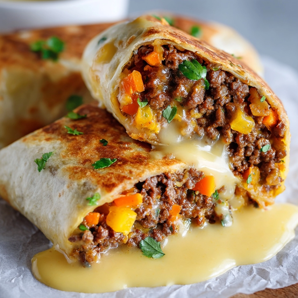 Cheesy Ground Beef Delight Wrap with Creamy Sauce Recipe - Recipe Image