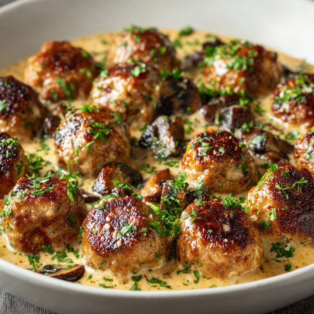 Creamy Mushroom Chicken Meatballs Recipe