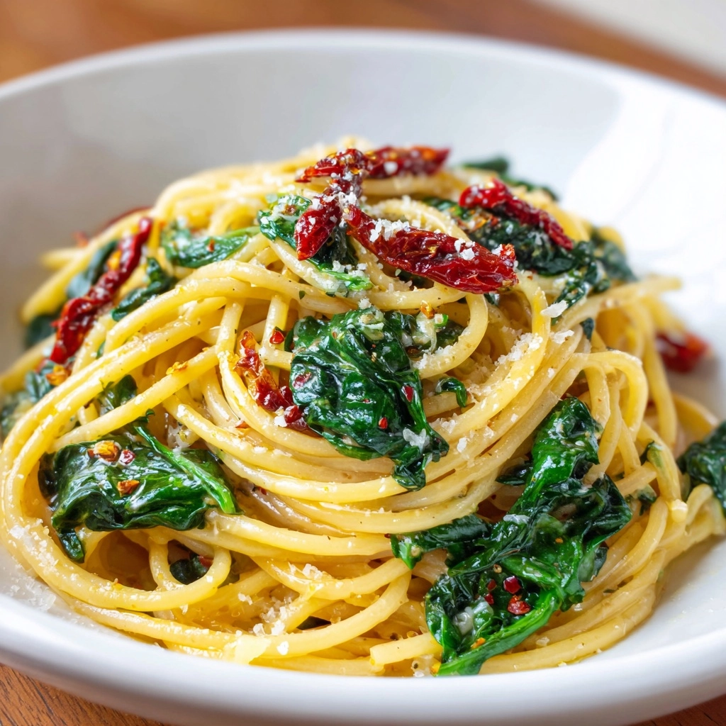 Spaghetti and Spinach with Sun-Dried Tomato Cream Sauce Recipe - Recipe Image