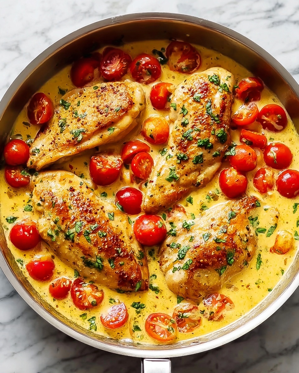 Creamy Pesto Chicken with Roasted Tomatoes Recipe - Recipe Image