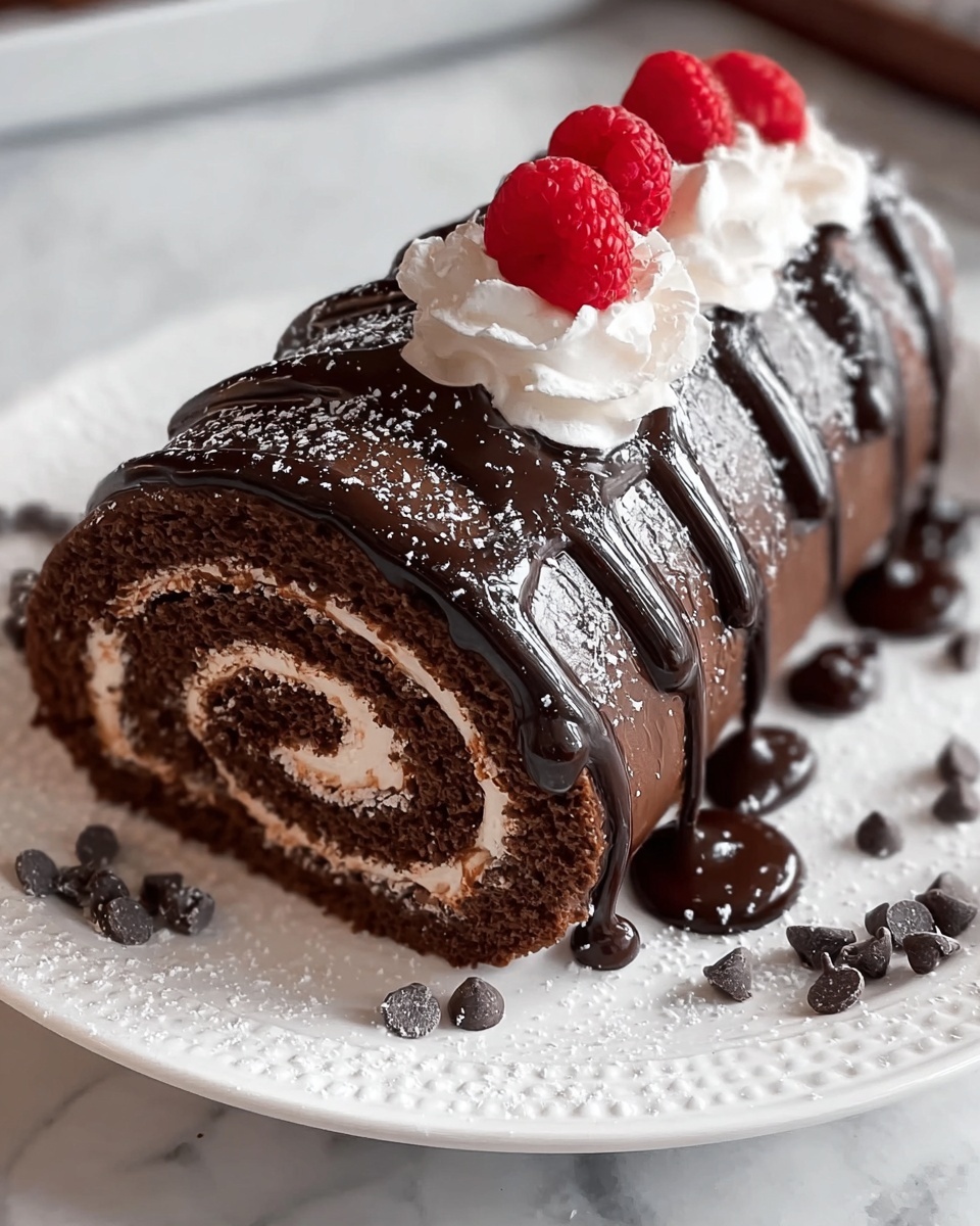 Chocolate Cake Roll with Cream Filling and Ganache Recipe - Recipe Image
