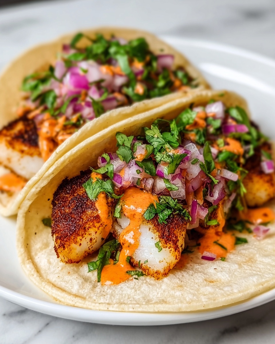Crispy Fish Tacos with Colorful Slaw and Creamy Cilantro Sauce Recipe - Recipe Image