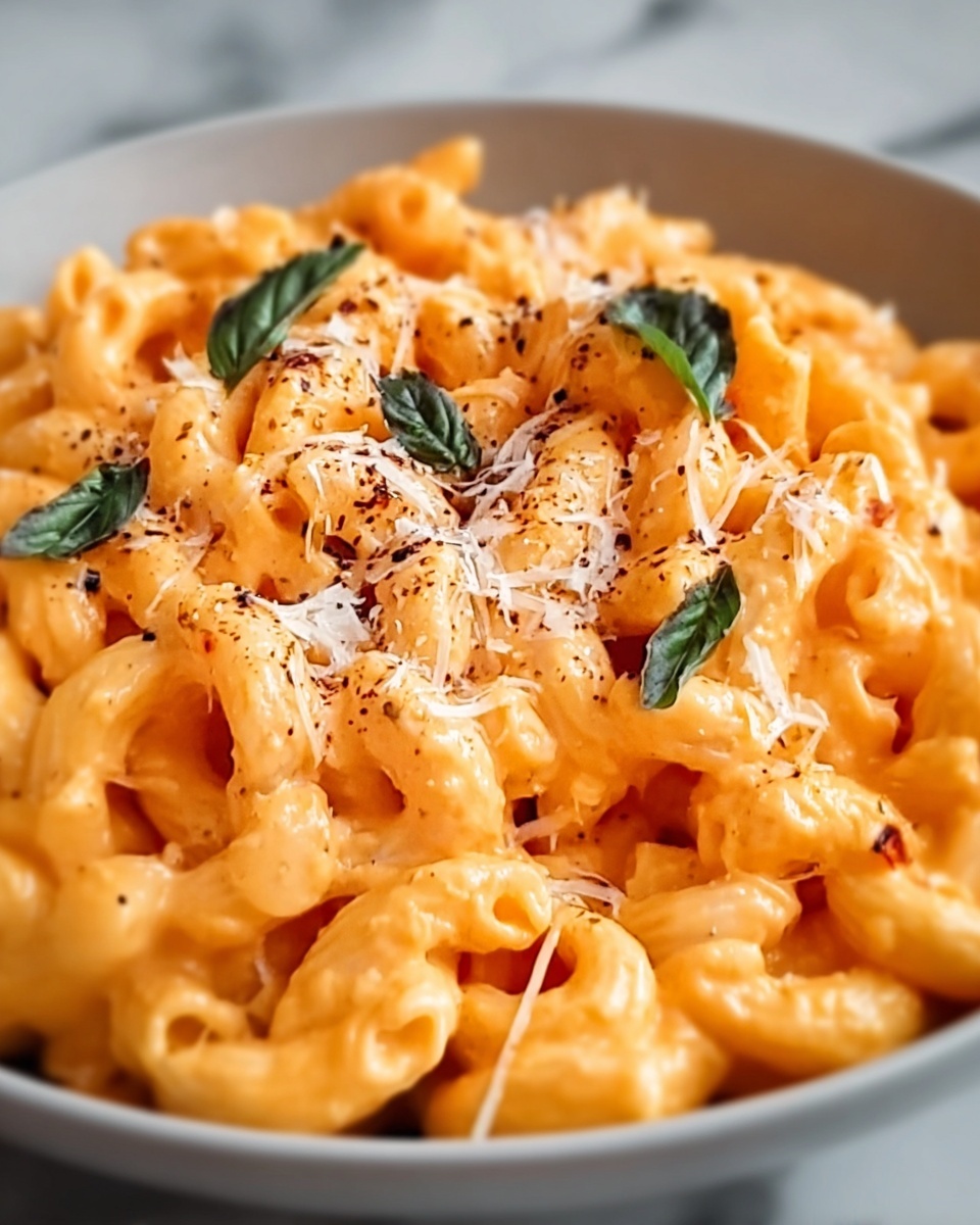 Roasted Red Pepper Cavatappi Pasta with Herbed Goat Cheese and Spinach Recipe - Recipe Image