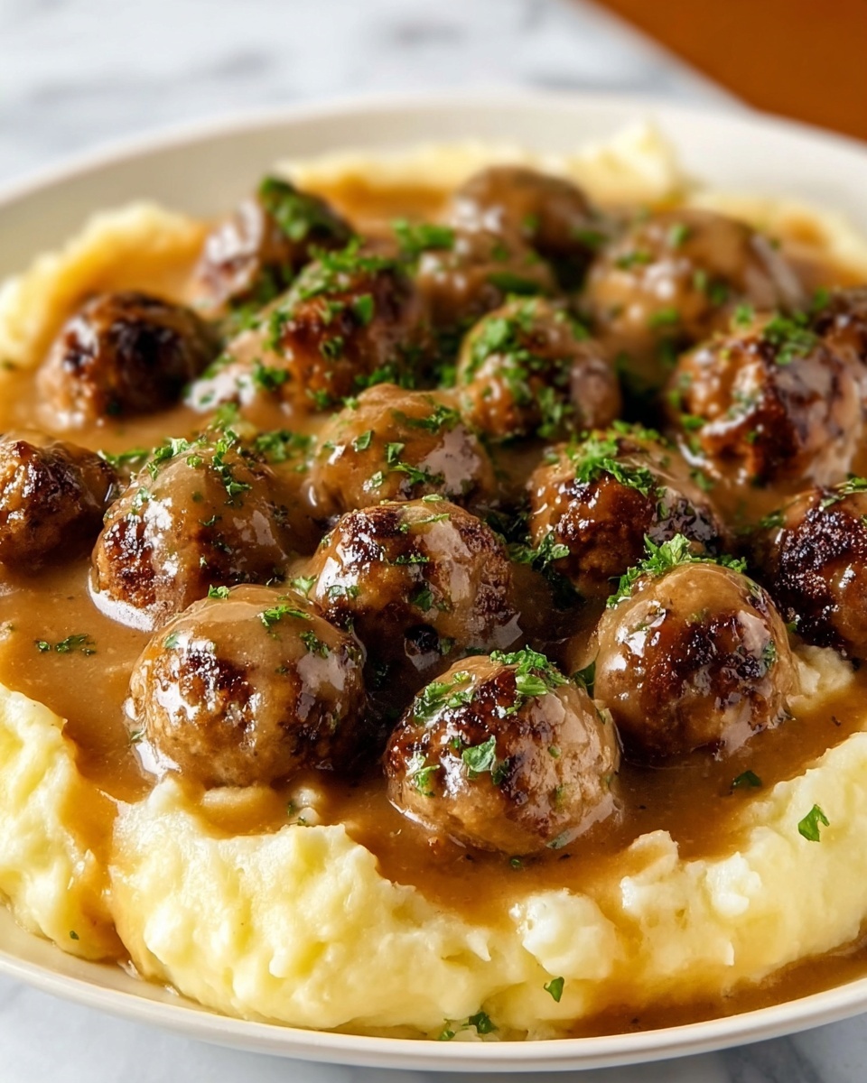 Irresistible Salisbury Meatballs & Mashed Potatoes Recipe - Recipe Image