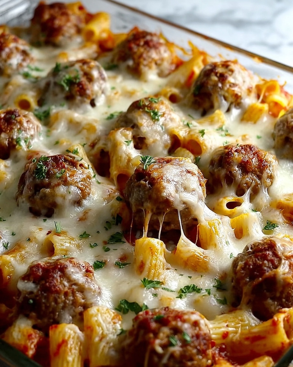 Cheesy Meatball Pasta Bake Recipe - Recipe Image