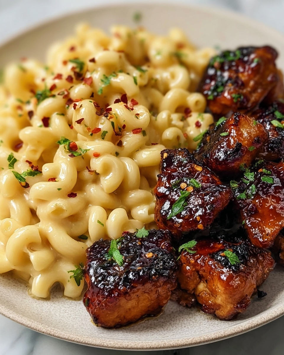 Sweet and Spicy Honey Pepper Chicken with Creamy Macaroni Cheese Recipe - Recipe Image