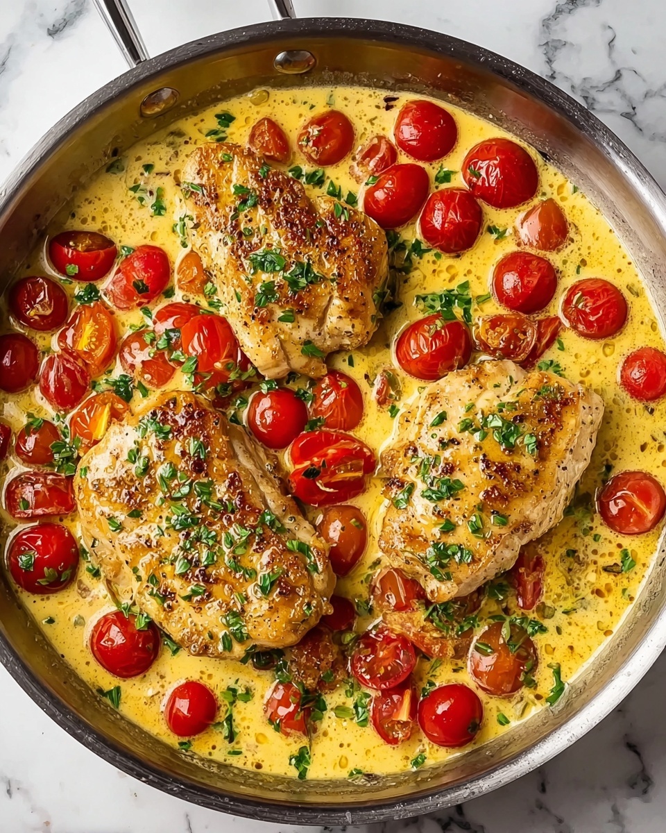 Creamy Pesto Chicken with Roasted Tomatoes Recipe - Recipe Image