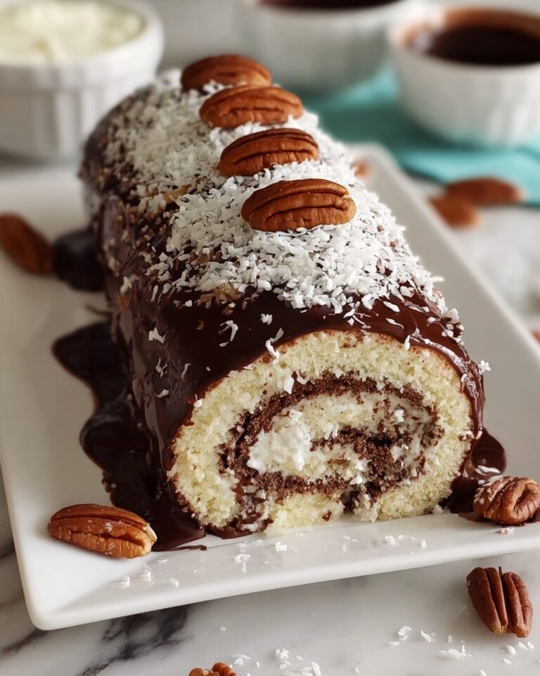 Decadent German Chocolate Coconut Pecan Roll Cake Recipe