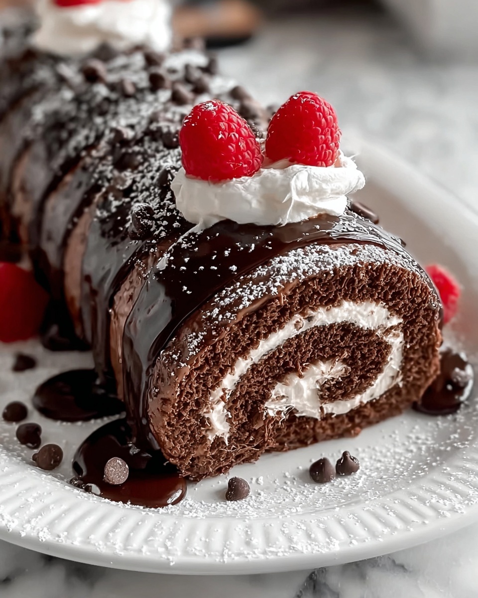 Chocolate Cake Roll with Cream Filling and Ganache Recipe - Recipe Image