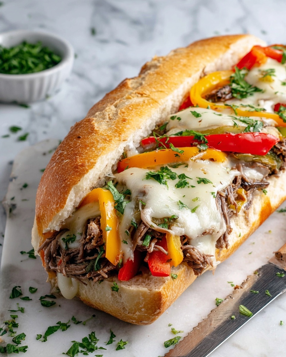 Philly Cheesesteak Cheesy Bread Recipe - Recipe Image