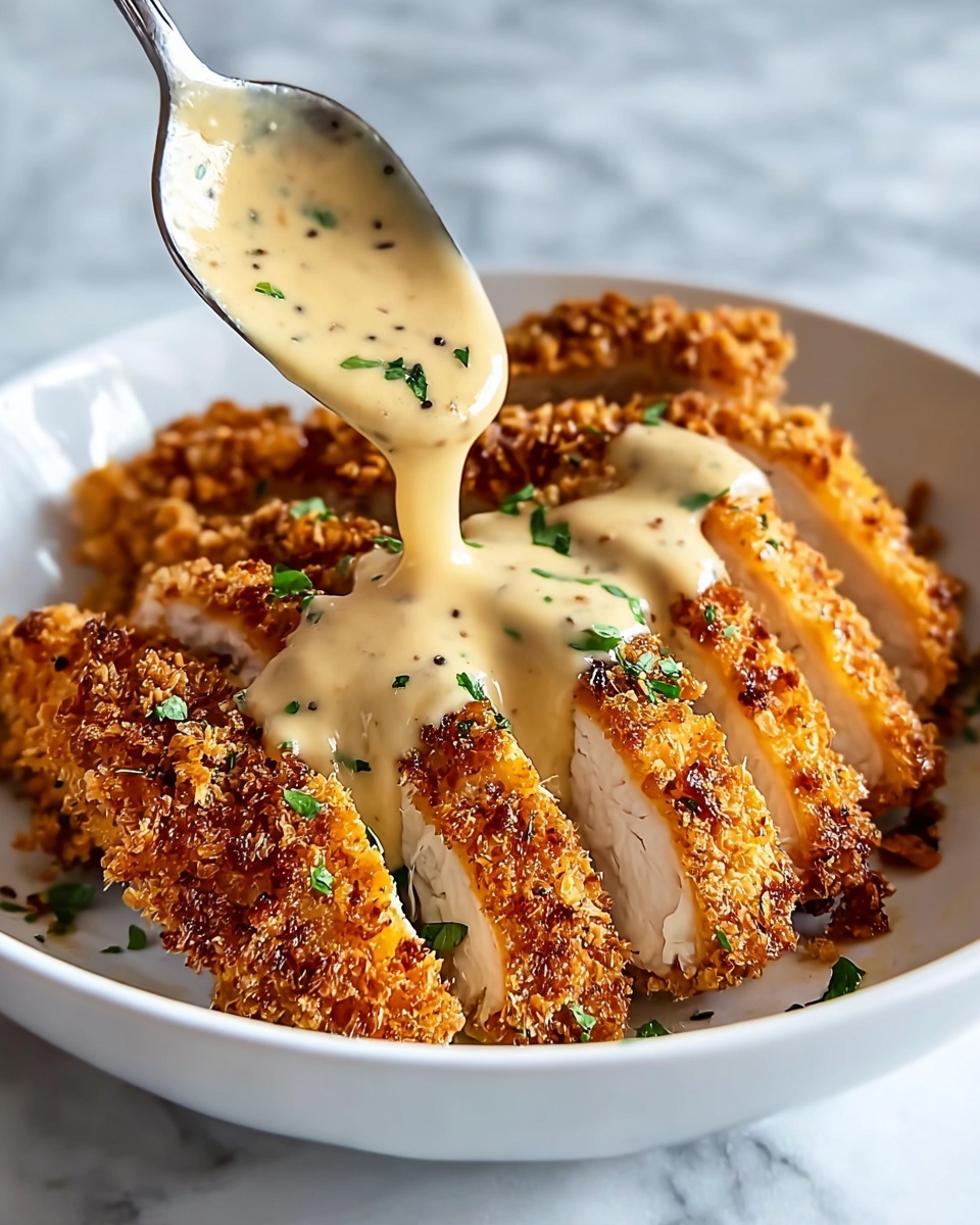 Parmesan Crusted Chicken with Creamy Garlic Sauce Recipe - Recipe Image