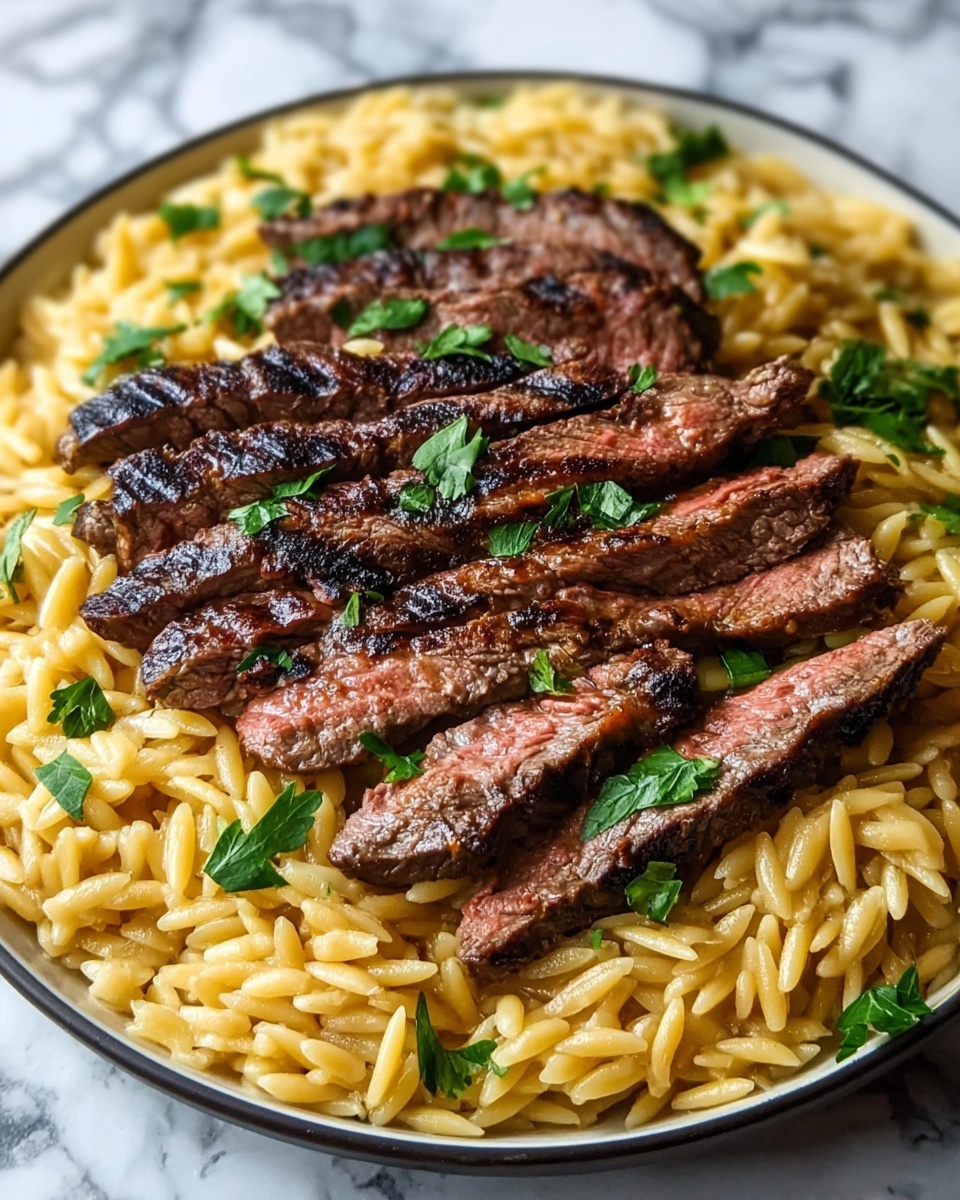 Flank Steak with Creamy Sun-Dried Tomato Orzo Recipe - Recipe Image