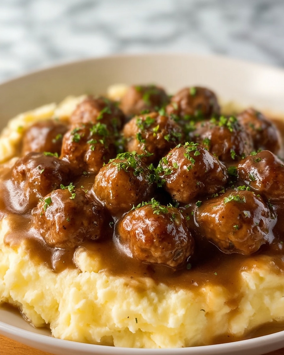 Irresistible Salisbury Meatballs & Mashed Potatoes Recipe - Recipe Image