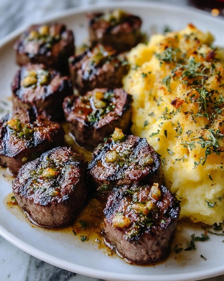 Garlic Butter Steak Bites with Cheesy Smashed Potatoes Recipe