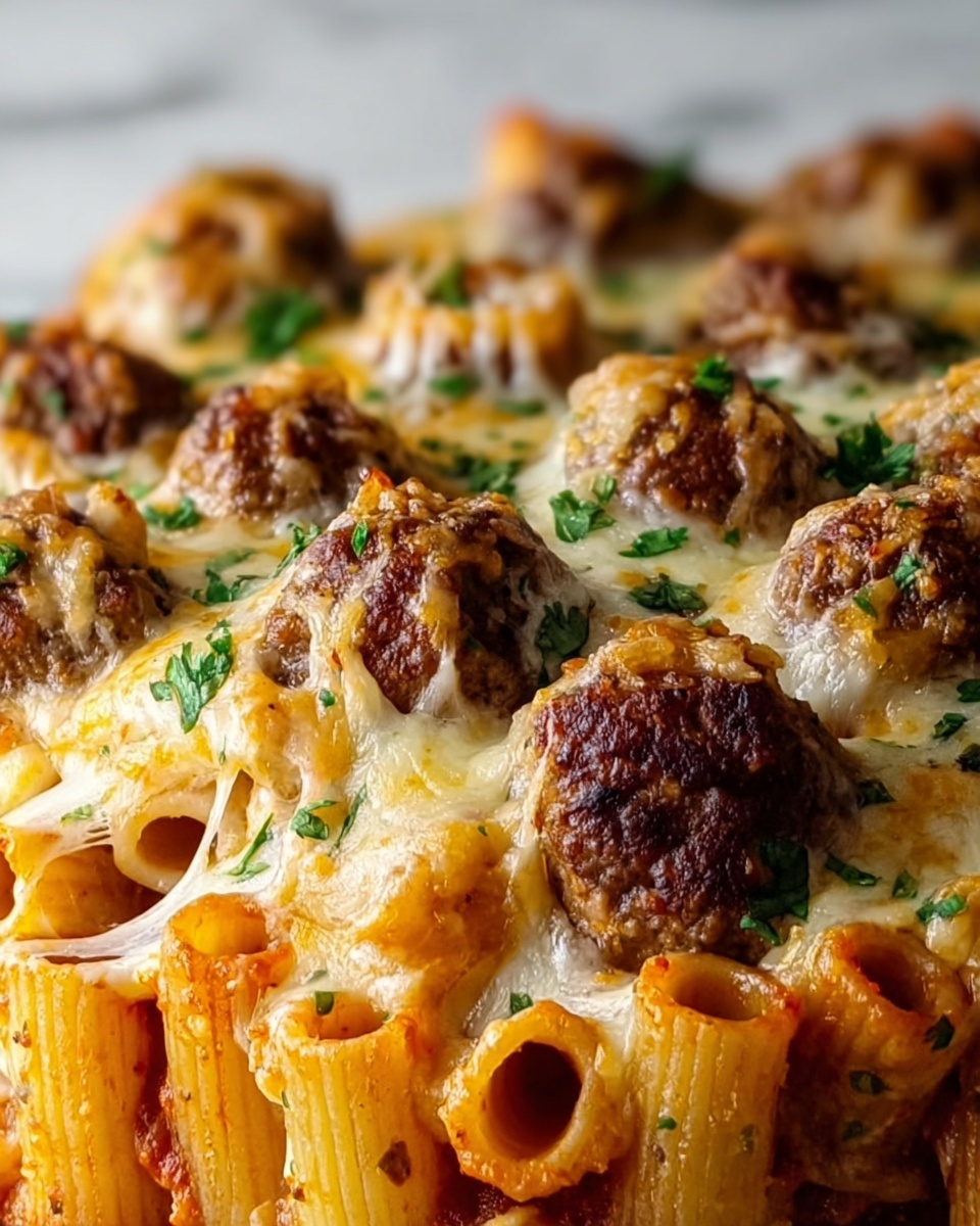 Cheesy Meatball Pasta Bake Recipe - Recipe Image