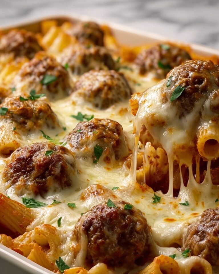 Cheesy Meatball Pasta Bake Recipe