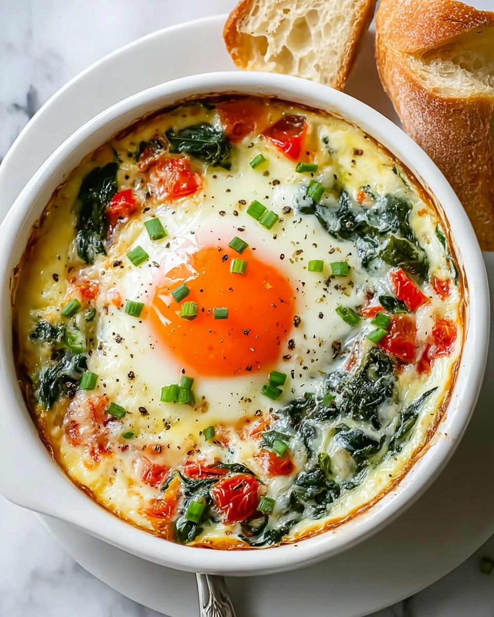 Baked Feta Eggs with Cherry Tomatoes and Spinach Recipe - Recipe Image