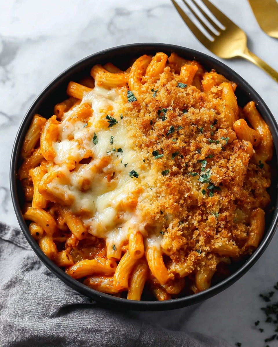 One-Pot Chicken Parmesan Pasta with Garlic Panko Topping Recipe - Recipe Image