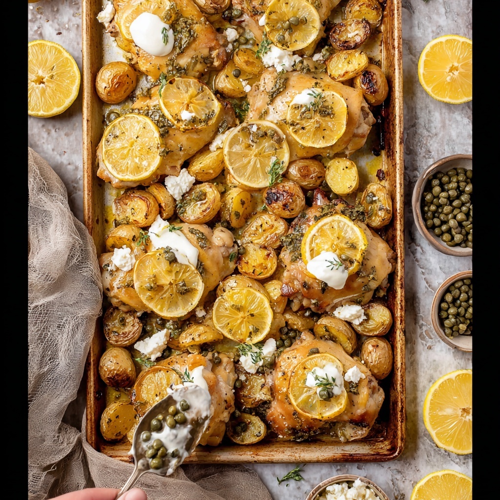 Sheet Pan Balsamic Chicken Thighs with Potatoes, Feta, and Tzatziki Recipe - Recipe Image