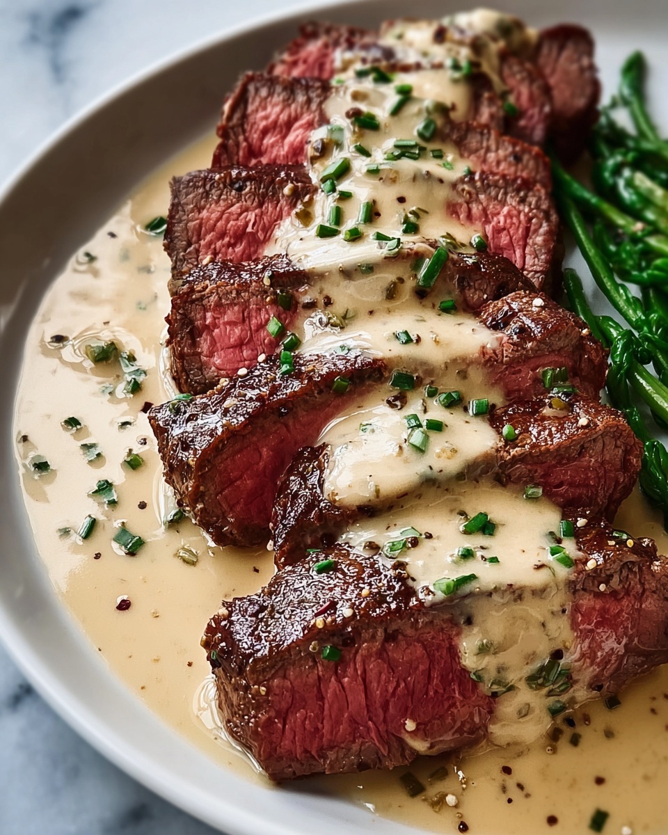 Juicy Steak with Creamy Garlic Sauce Recipe - Recipe Image