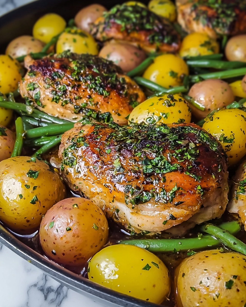 One-Pan Garlic Herb Chicken with Potatoes & Green Beans Recipe - Recipe Image