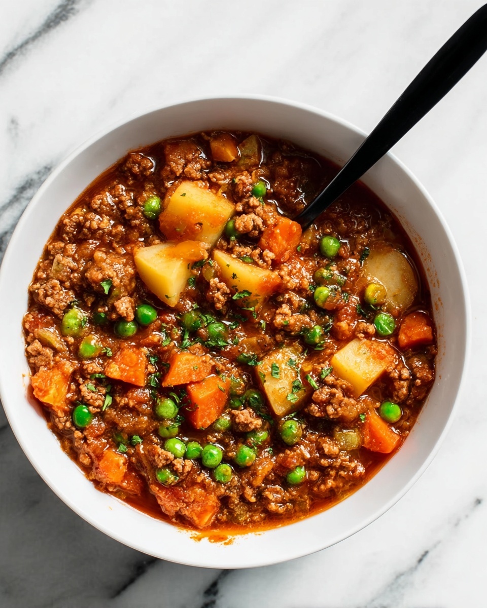 Hearty Hamburger Stew with Potatoes, Carrots, and Peas Recipe - Recipe Image