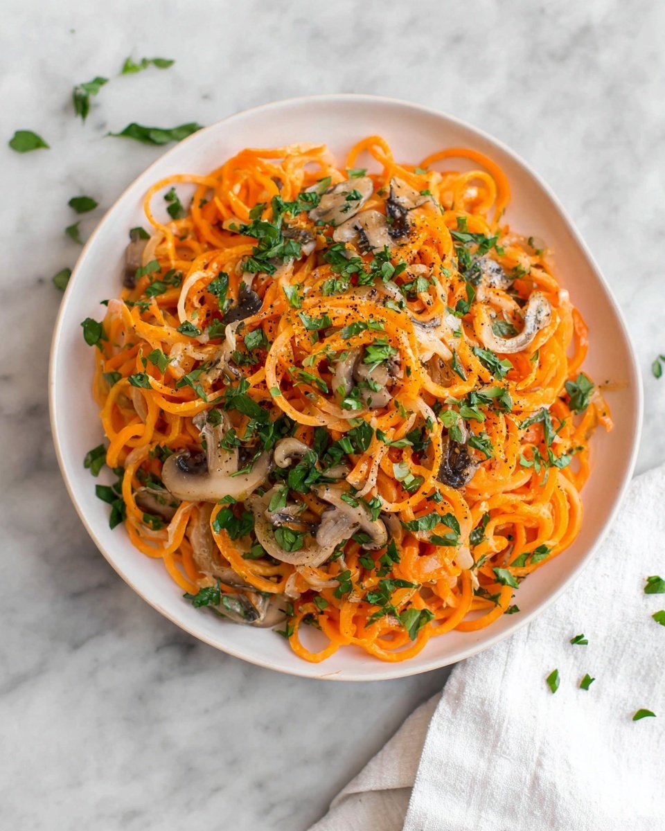 20 Minute Creamy Mushroom Sweet Potato Noodles Recipe - Recipe Image