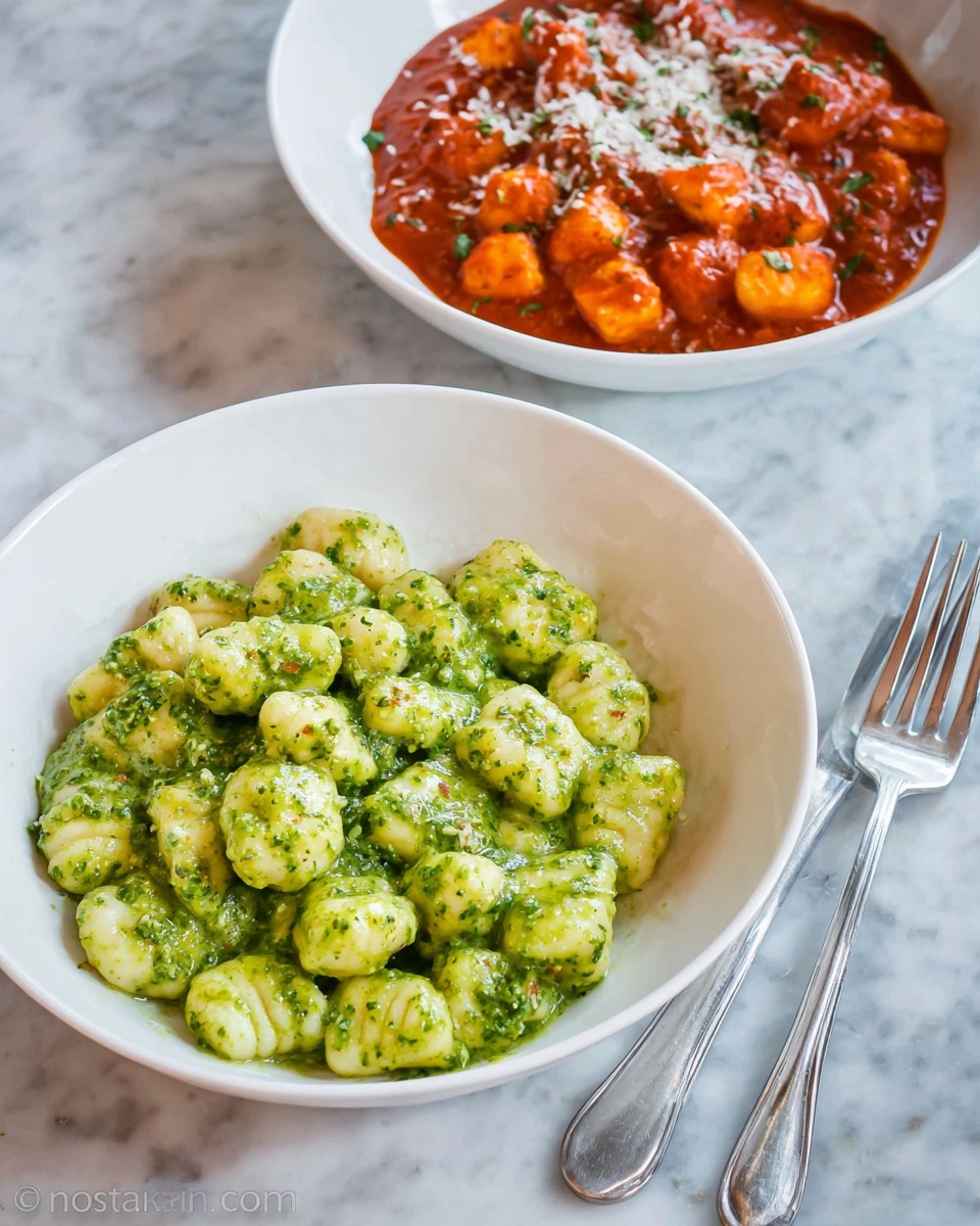 Creamy Ricotta Gnocchi with Bacon, Pesto, and Marinara Sauces Recipe - Recipe Image