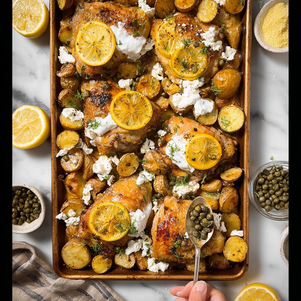 Sheet Pan Balsamic Chicken Thighs with Potatoes, Feta, and Tzatziki Recipe - Recipe Image