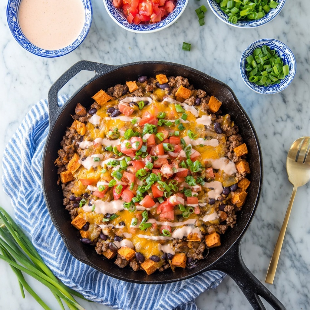 Ground Turkey and Sweet Potato Skillet with Salsa and Cheddar Recipe - Recipe Image