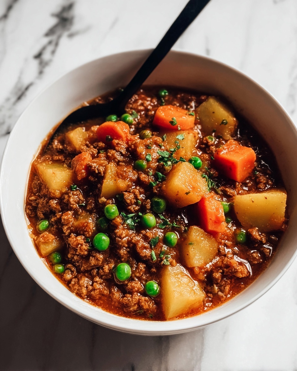 Hearty Hamburger Stew with Potatoes, Carrots, and Peas Recipe - Recipe Image