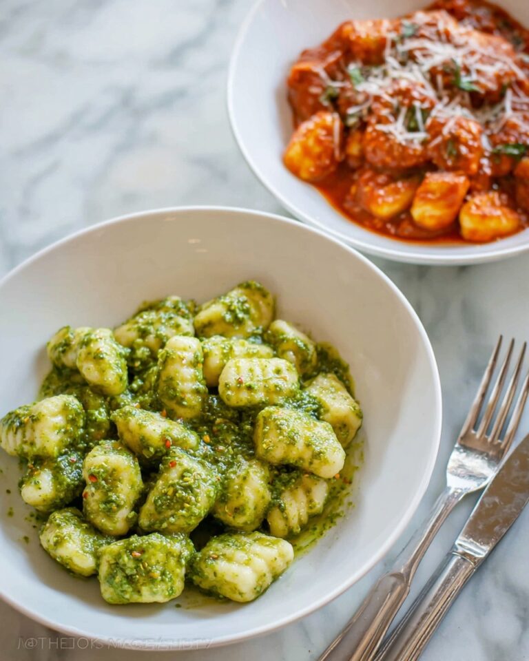 Creamy Ricotta Gnocchi with Bacon, Pesto, and Marinara Sauces Recipe