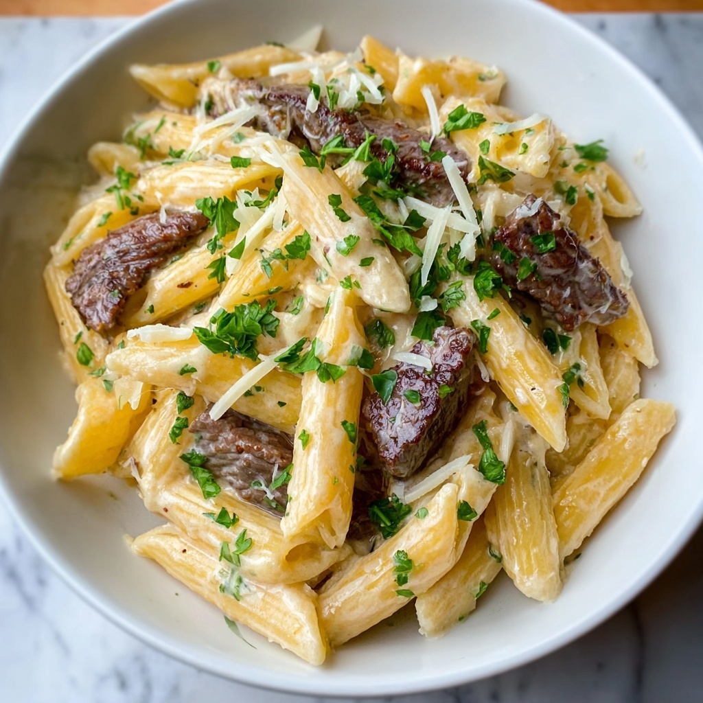 Creamy Garlic Beef Pasta Recipe - Recipe Image
