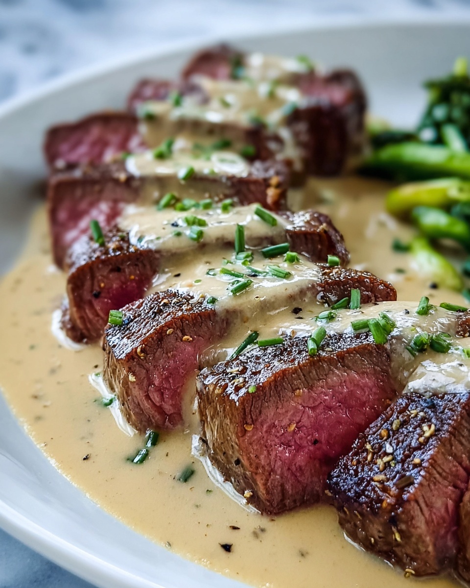 Juicy Steak with Creamy Garlic Sauce Recipe - Recipe Image