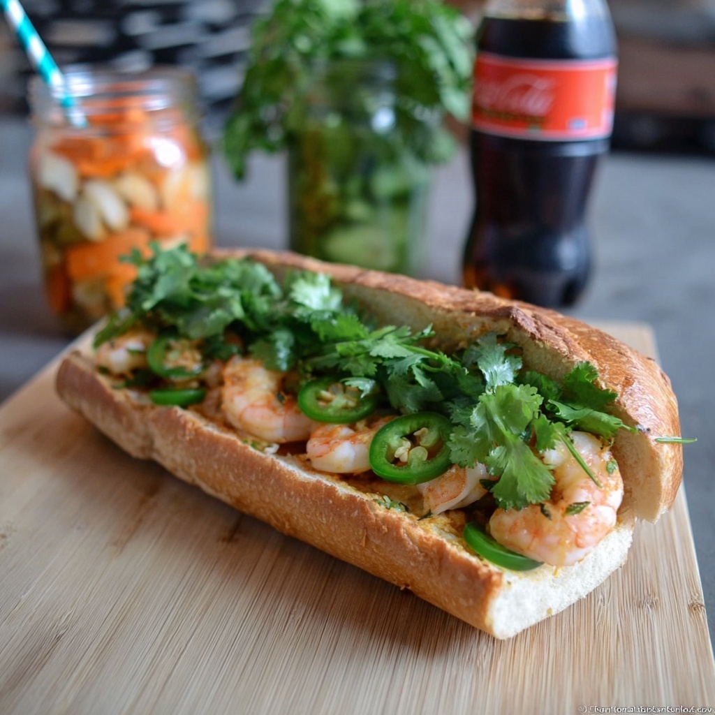 Shrimp Banh Mi with Quick Pickled Vegetables Recipe - Recipe Image