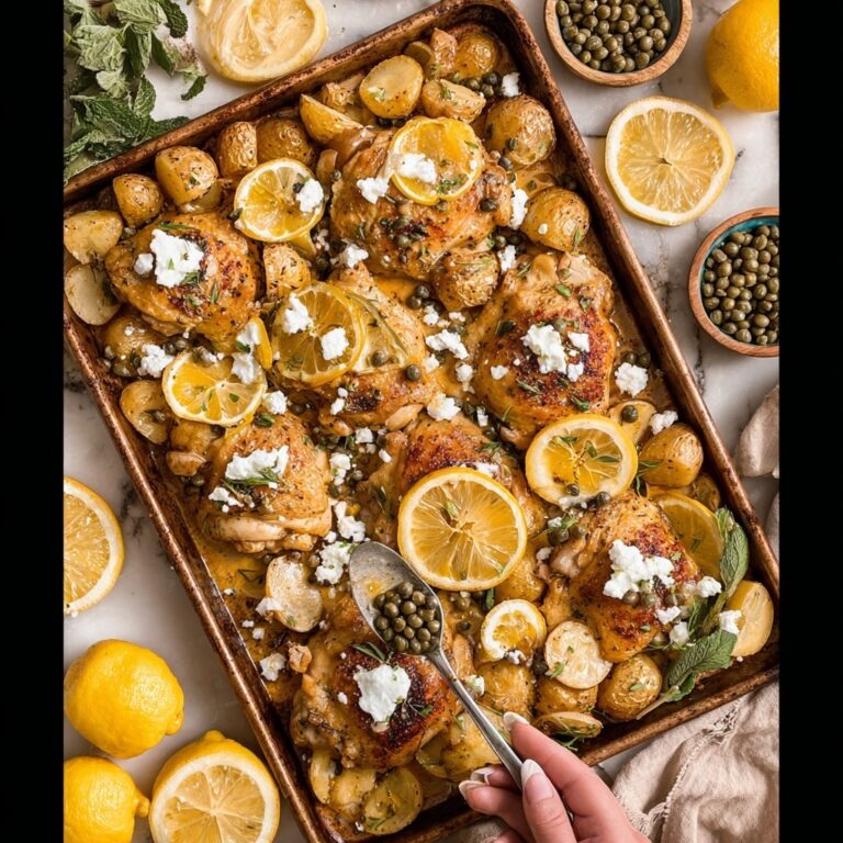 Sheet Pan Balsamic Chicken Thighs with Potatoes, Feta, and Tzatziki Recipe
