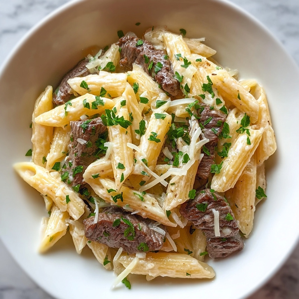 Creamy Garlic Beef Pasta Recipe - Recipe Image