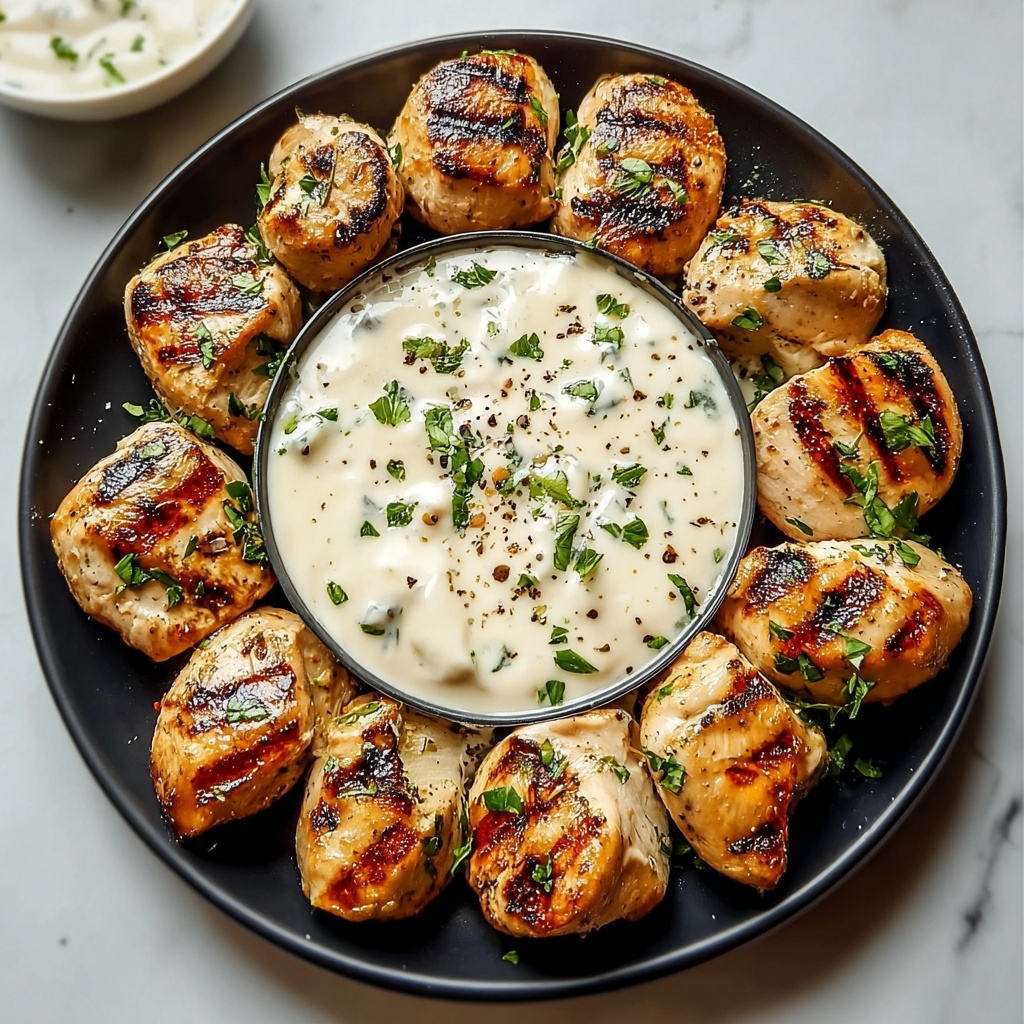 Grilled Chicken Bites with Creamy Garlic Sauce Recipe - Recipe Image