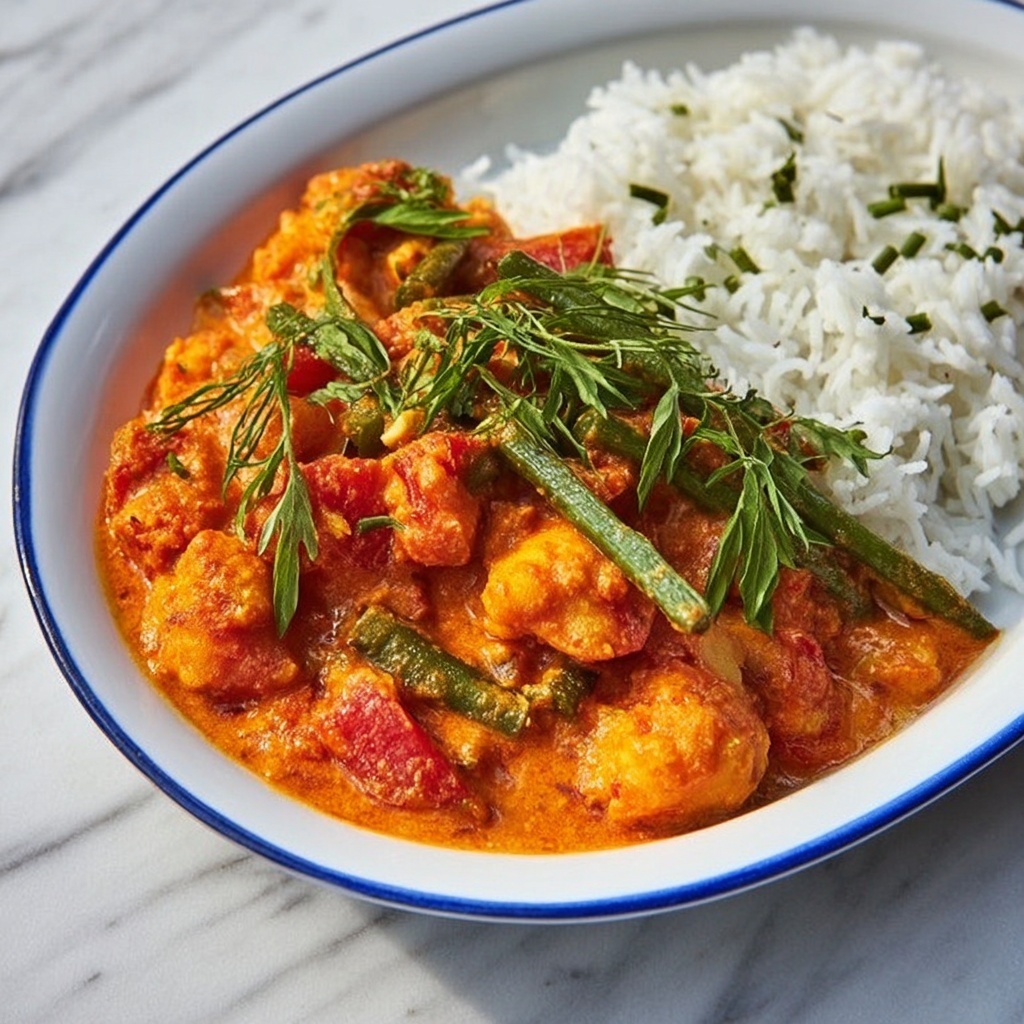 Thai Red Chicken Curry with Cherry Tomatoes and Sweet Potato Recipe - Recipe Image