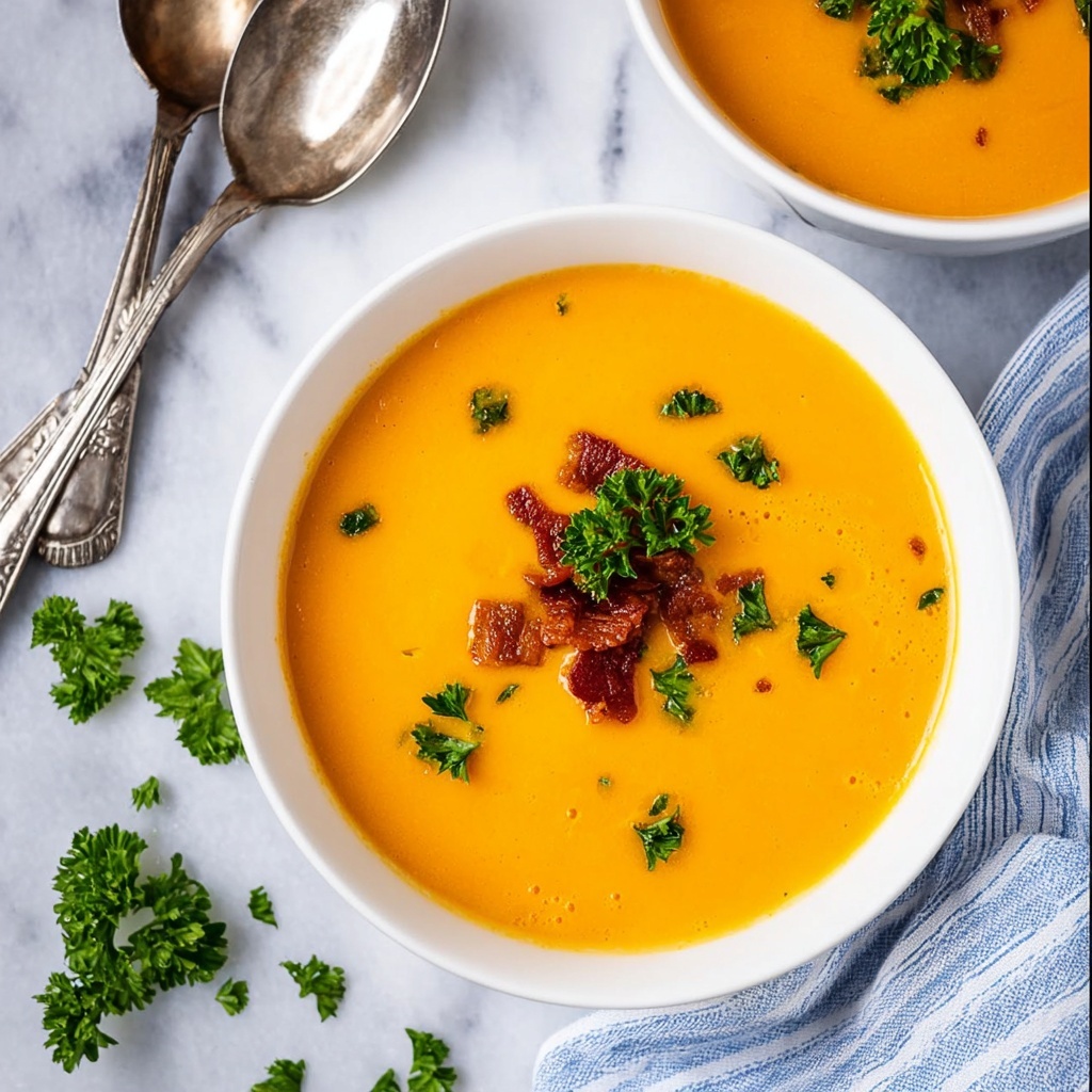 Roasted Butternut Squash & Carrot Soup with Crispy Bacon Recipe - Recipe Image