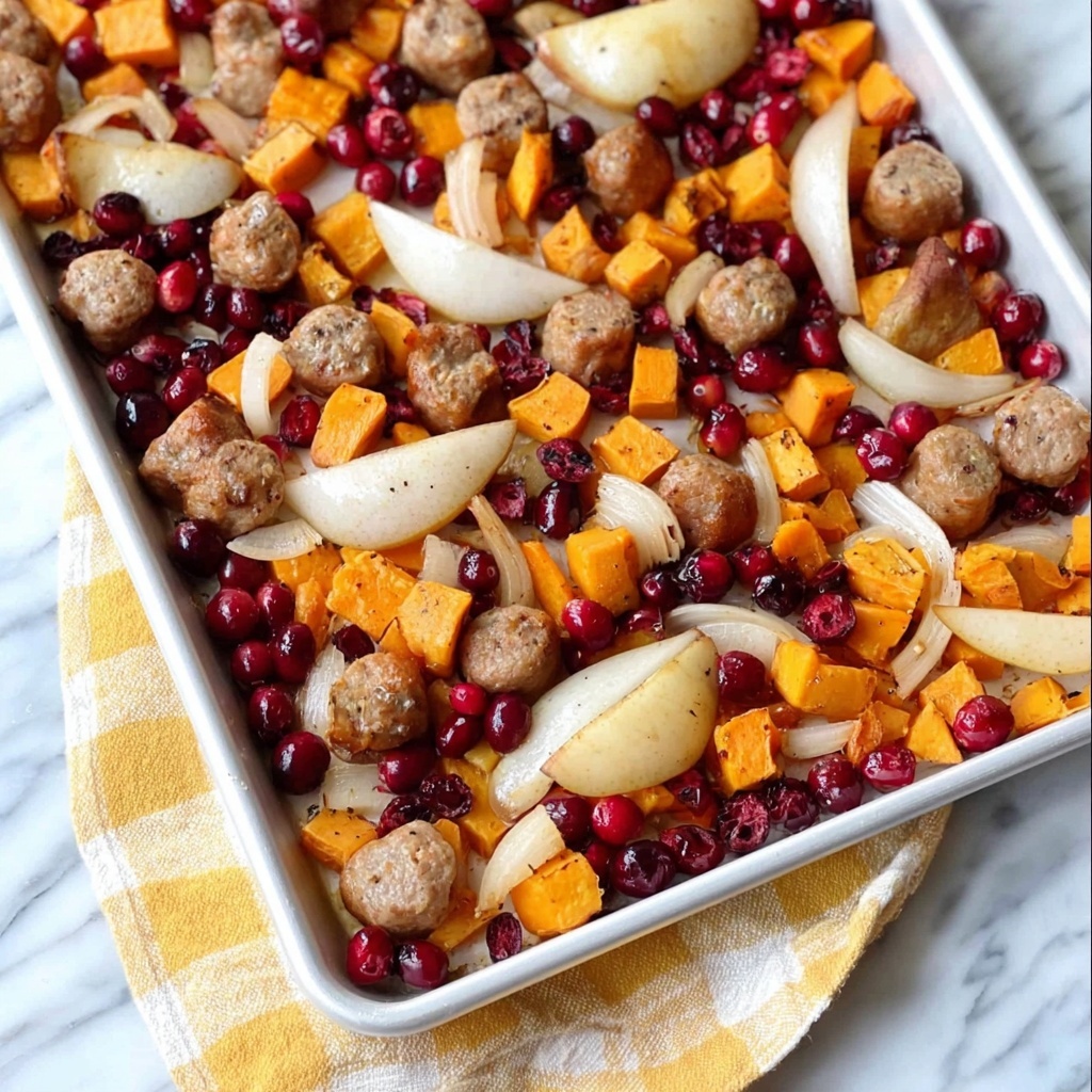 Sheet Pan Cranberry Chicken Sausage with Sweet Potatoes and Apples Recipe - Recipe Image