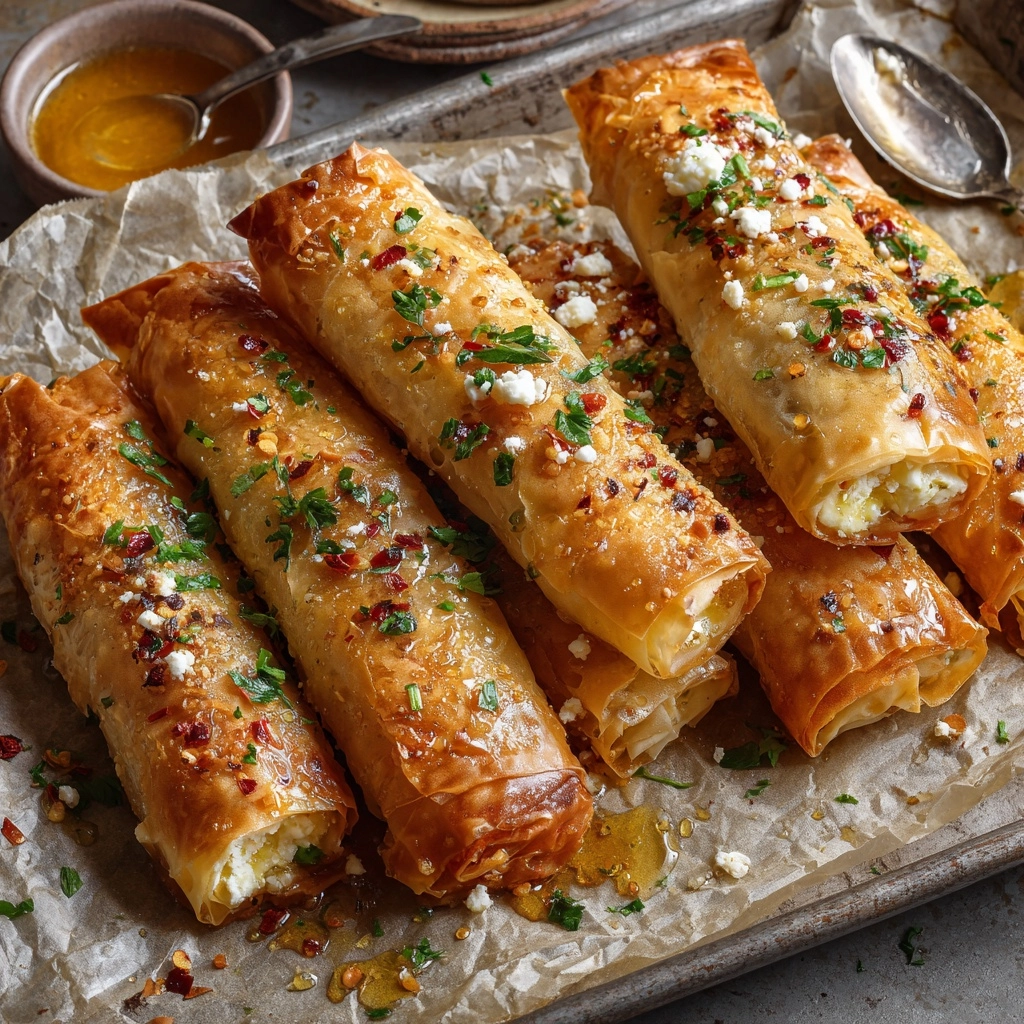 Oven-Fried Feta Rolls with Chili Honey Recipe - Recipe Image