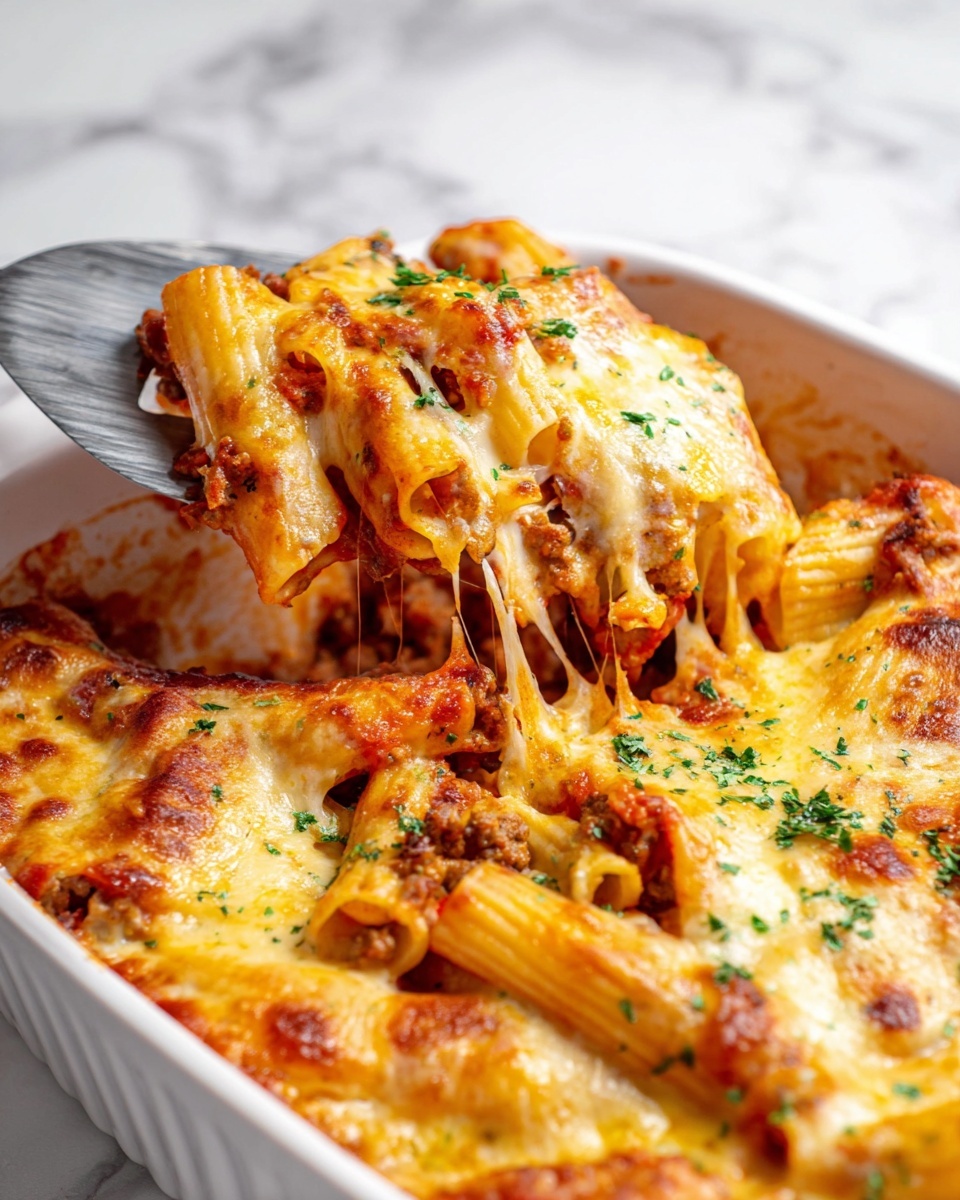 Four Cheese Baked Rigatoni with Italian Sausage and Marinara Recipe - Recipe Image