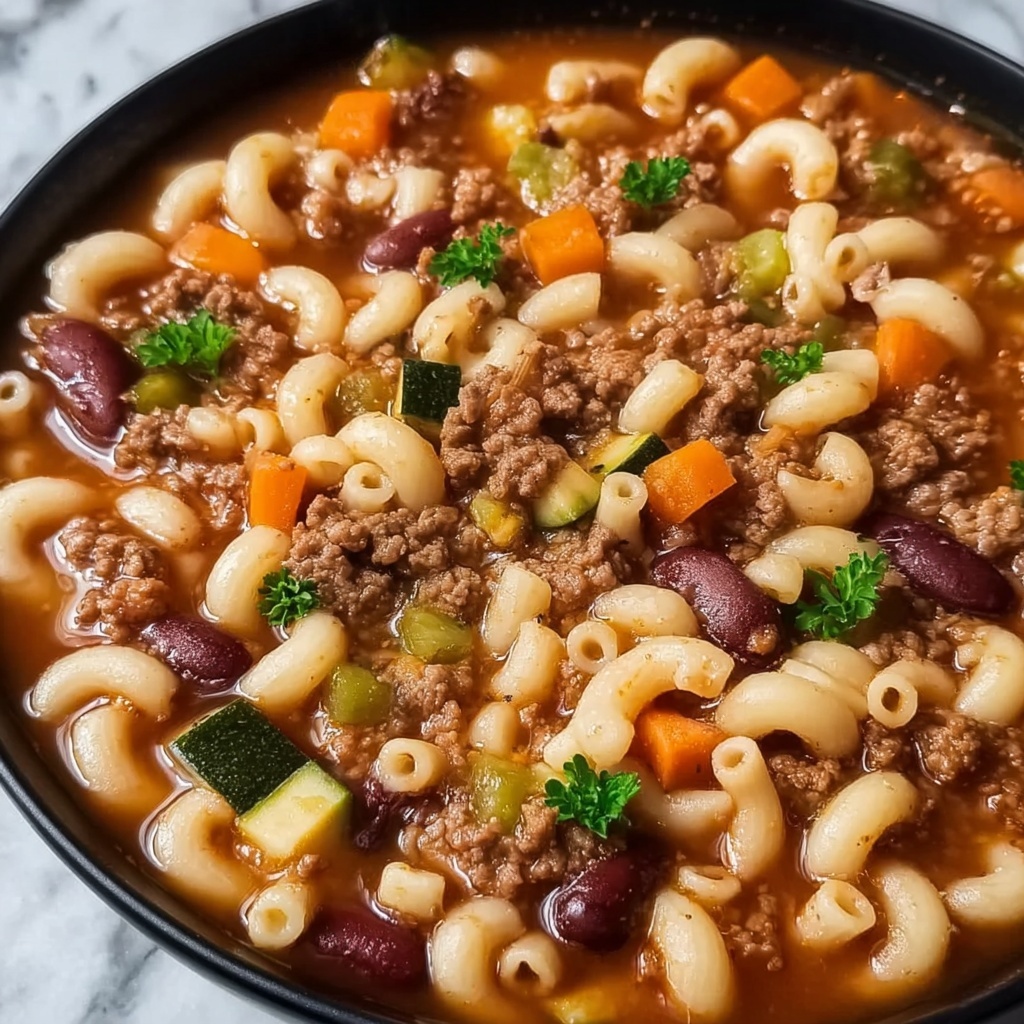 Hearty Pasta Fagioli Stew with Ground Beef and Vegetables Recipe - Recipe Image