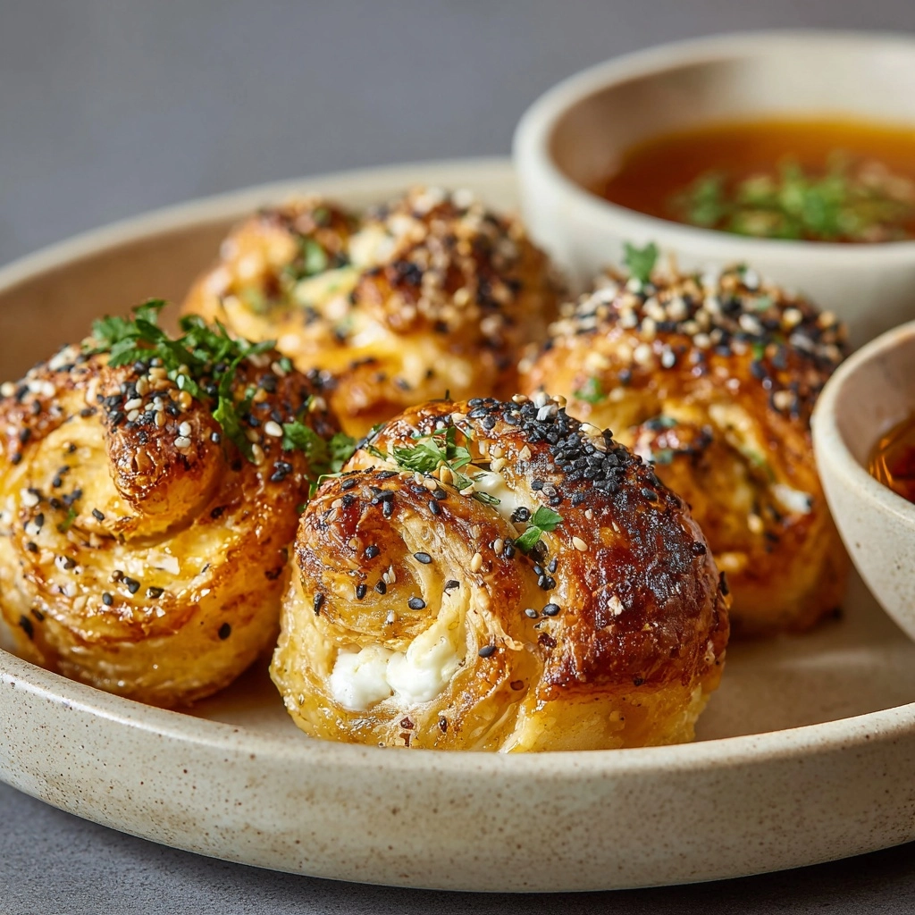 Oven Fried Feta Rolls with Chili Honey Recipe - Recipe Image