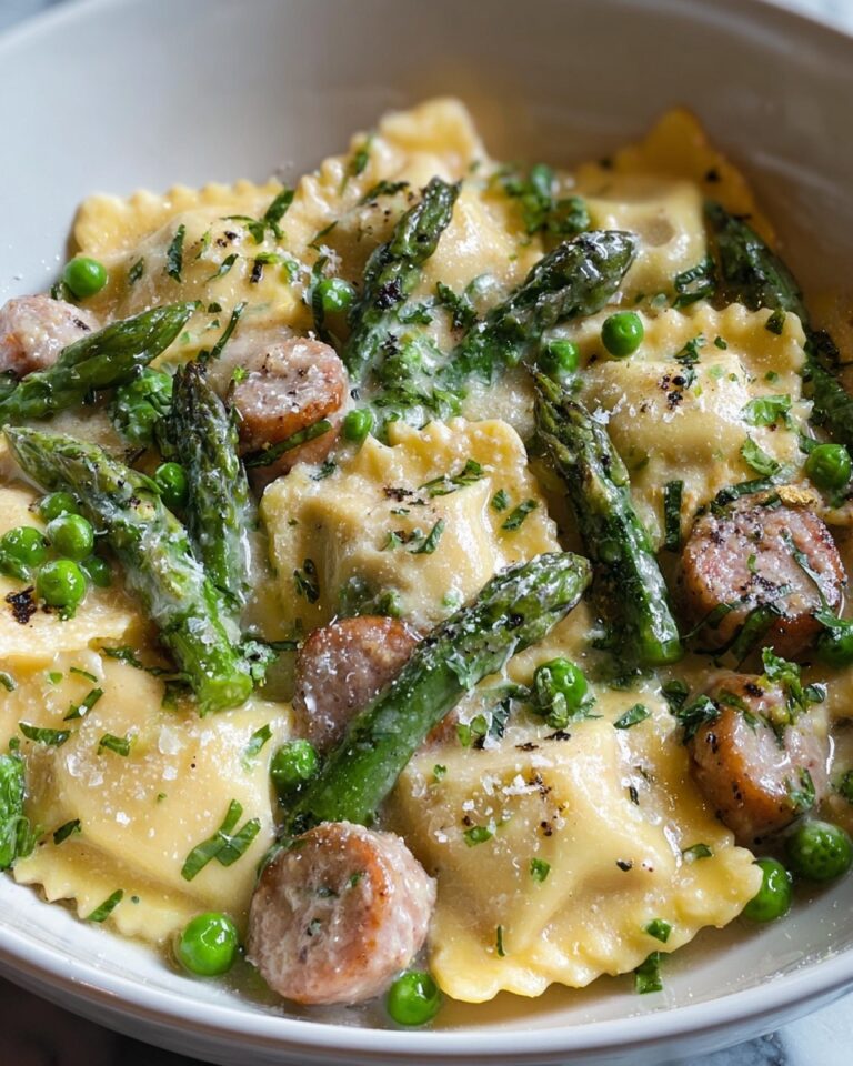 Asparagus Ravioli with Sausage and Peas Recipe