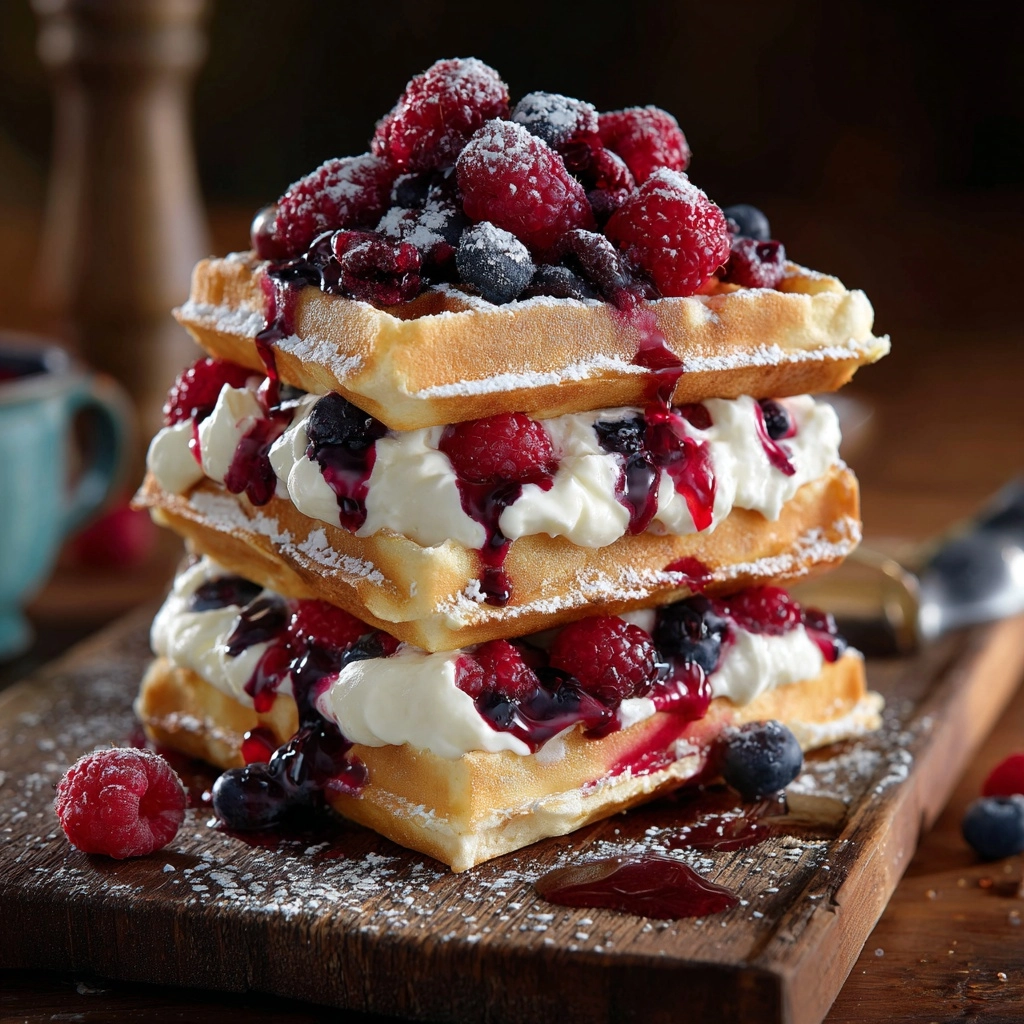 Mini Berries and Cream Waffle Sandwiches Recipe - Recipe Image