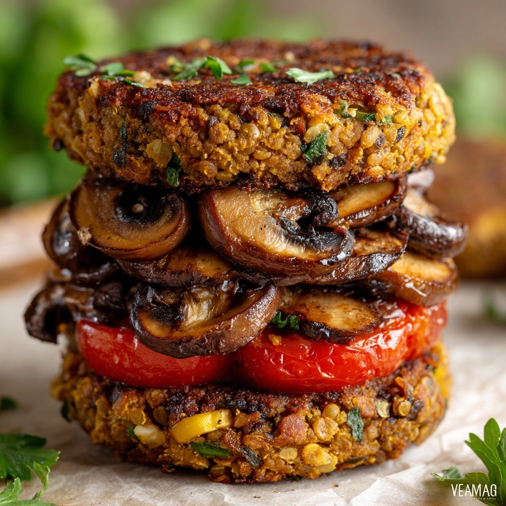 Mushroom Lentil Burgers Recipe - Recipe Image