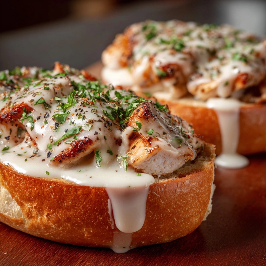 Chicken Alfredo Stuffed Garlic Bread Subs Recipe - Recipe Image